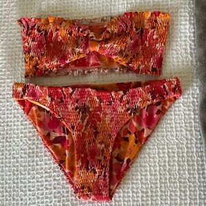 Aila blue pink/orange floral smocked ruched bikini set
